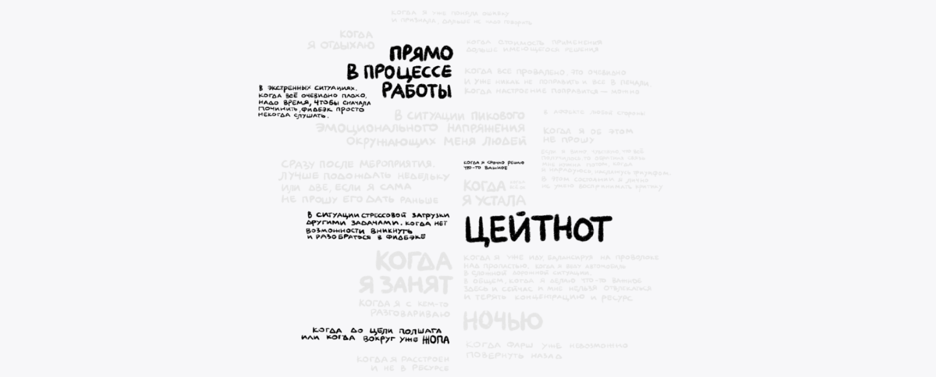 The same word cloud reduced to the few cases that are there only because the author is the person's manager