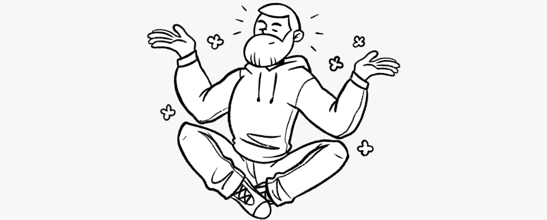The same man sitting cross-legged, eyes closed, floating serenely