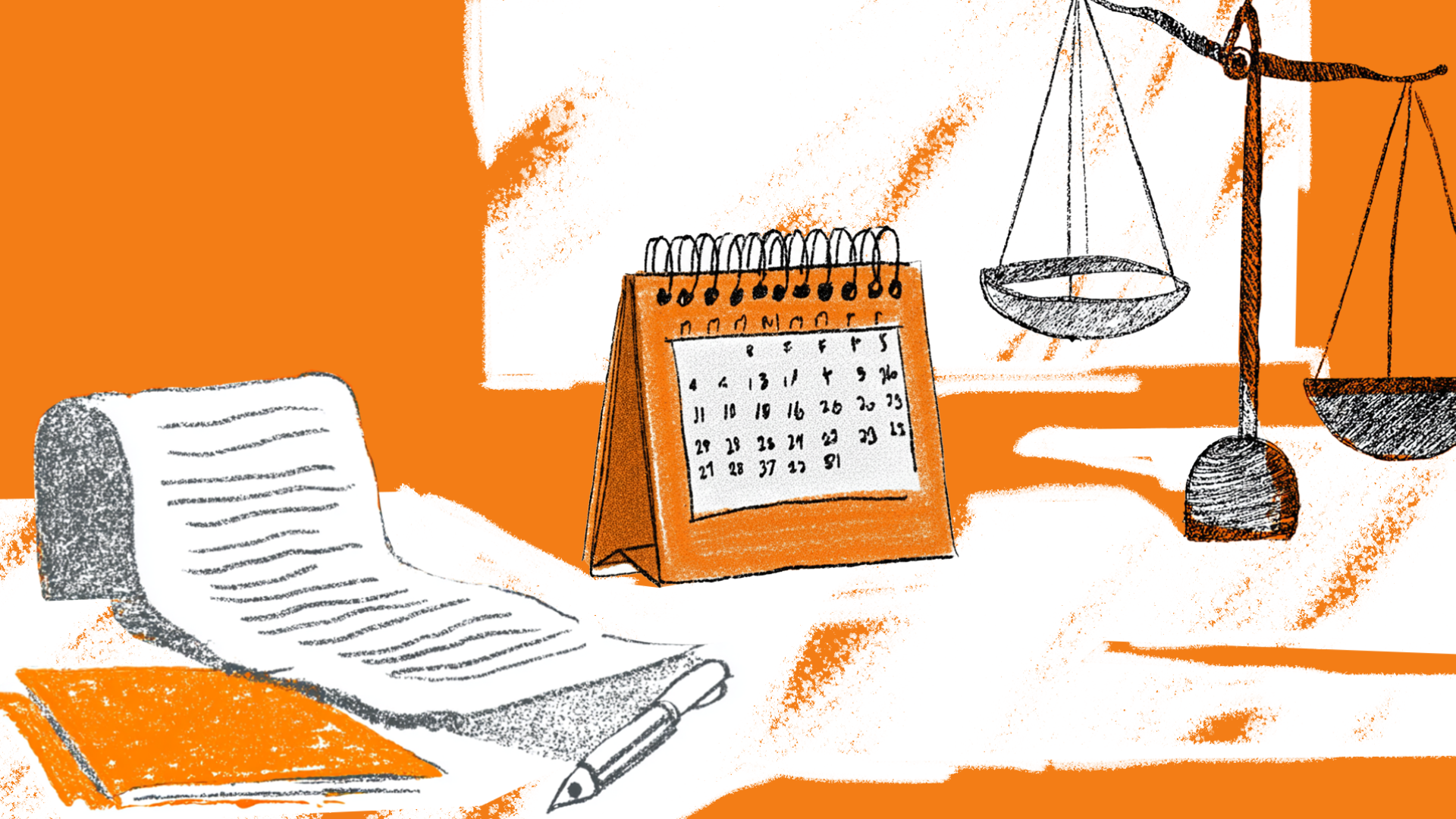 A signed contract, a calendar and the scales of justice