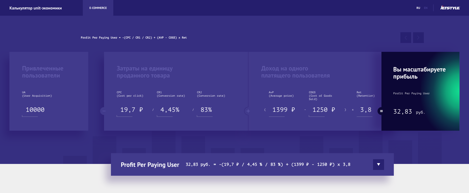 Case 2 calculator inputs: better retention, slightly lower average check