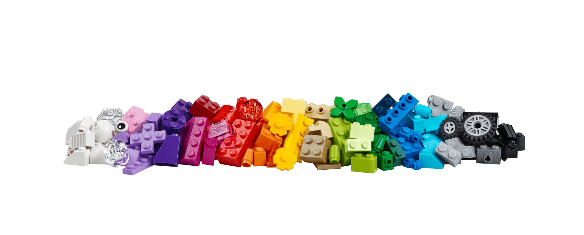 Lego bricks laid out in a row
