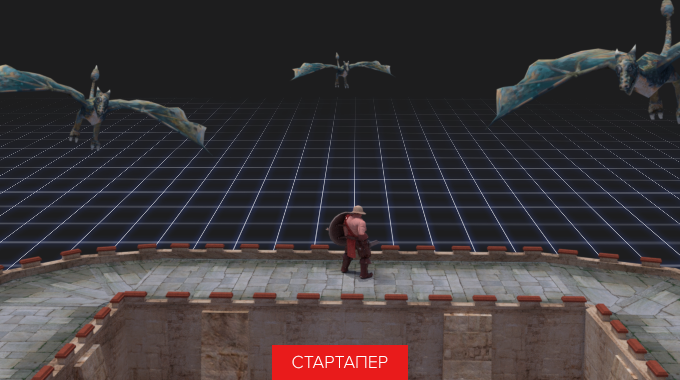 A lone figure in a helmet standing on a chequered grid beneath a floating spacecraft, captioned "Startup founder"