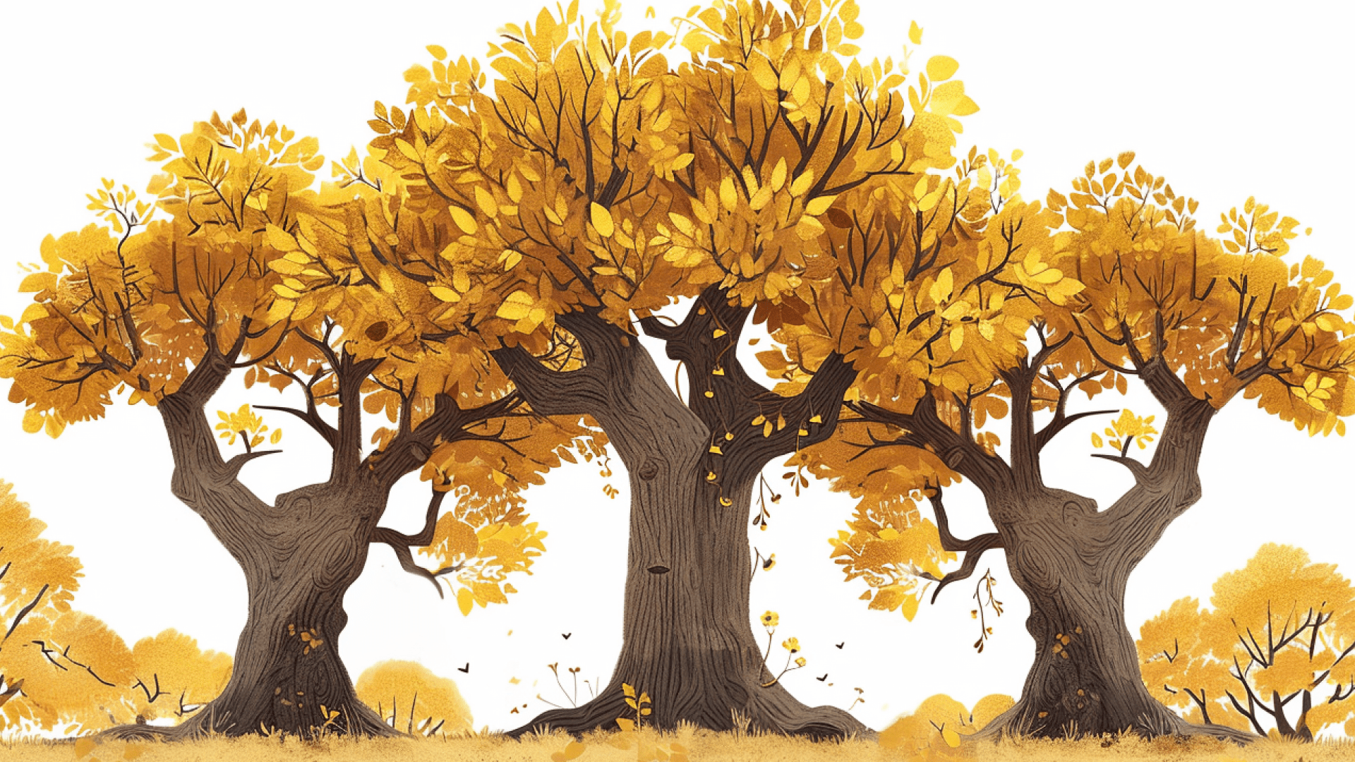A sprawling oak with huge branches going in every direction